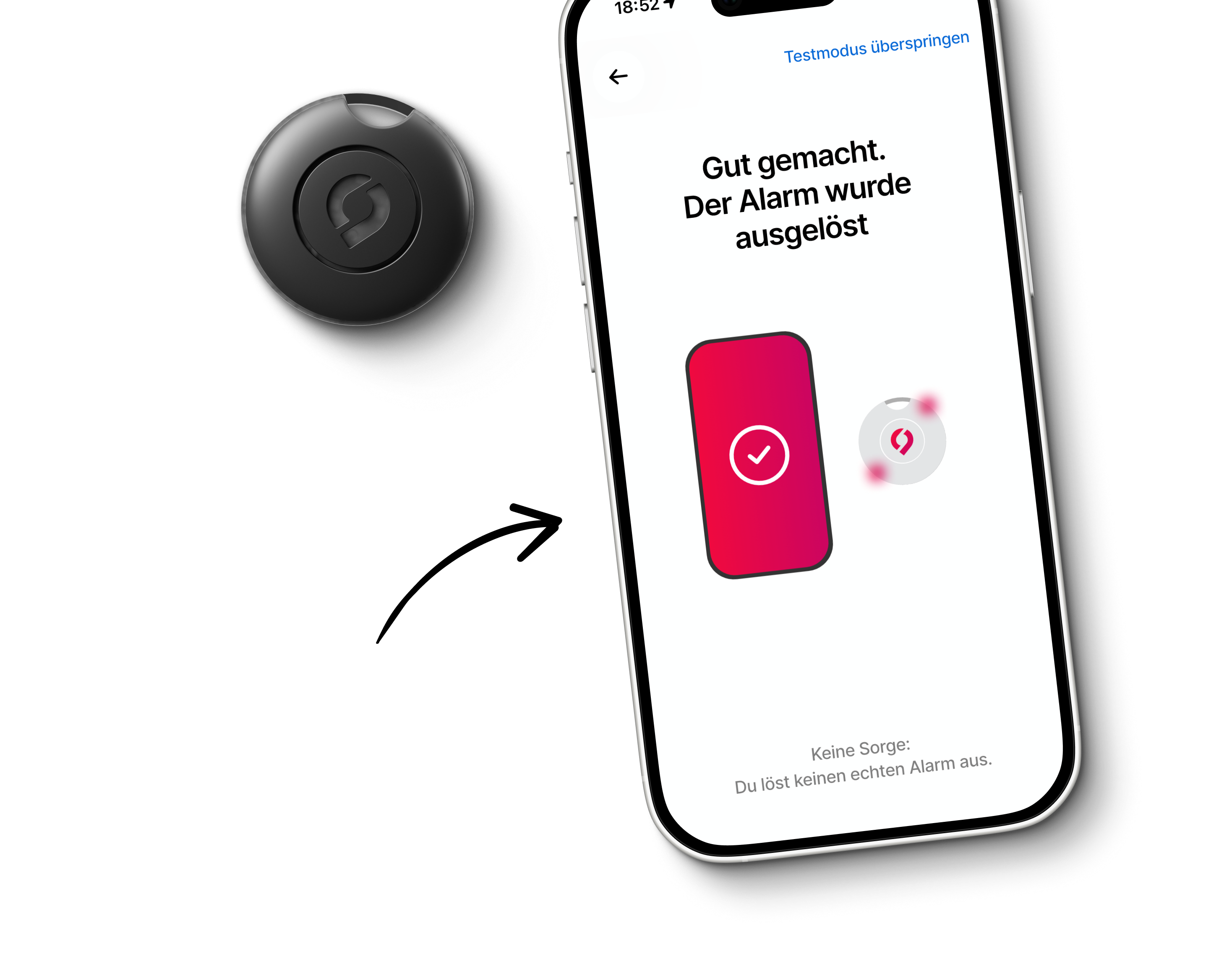 Handy mit dem Testmodus des SafeNow Buttons